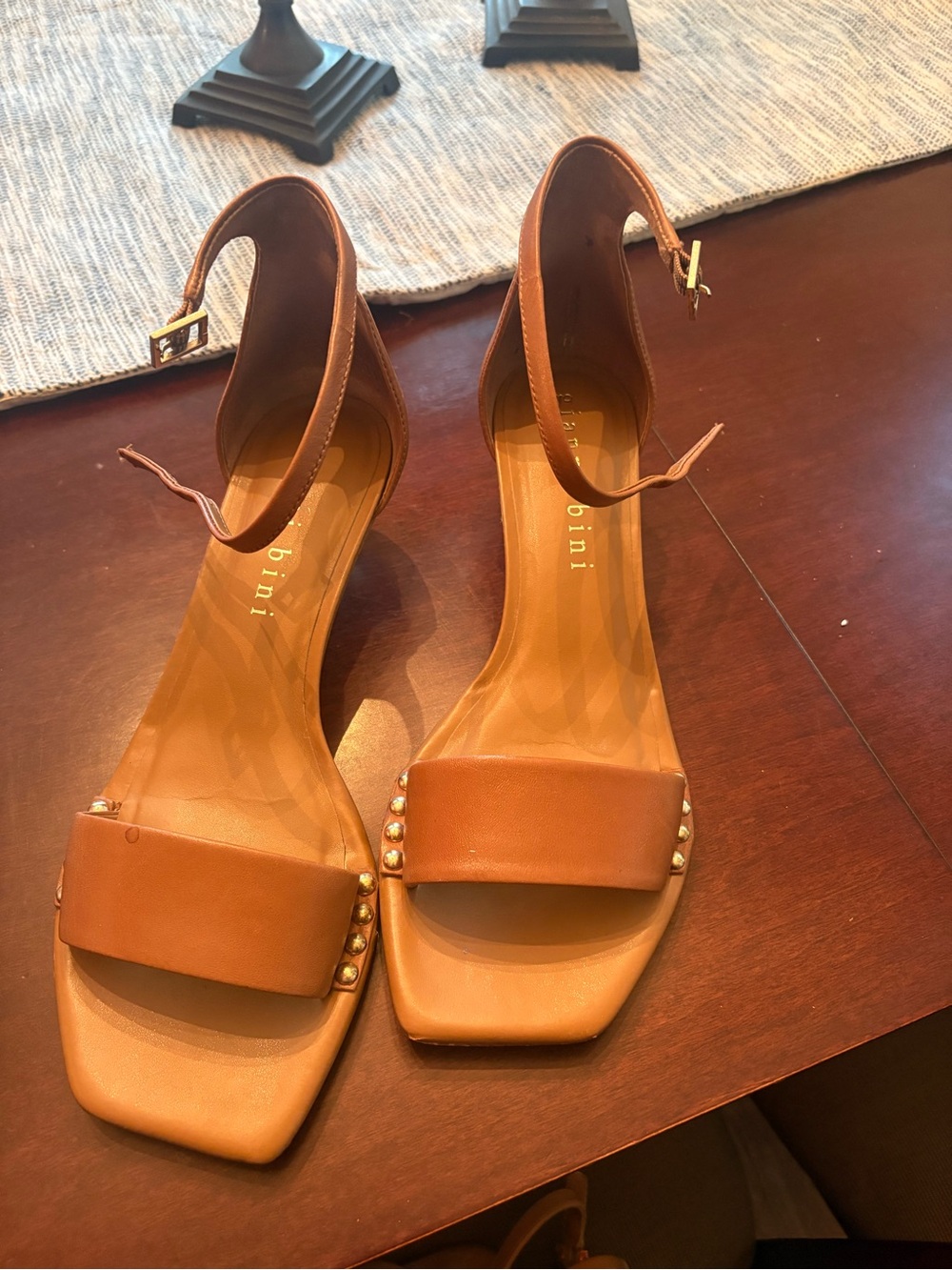 Leather Ankle-Strap Sandals in Tan by Gianni Bini